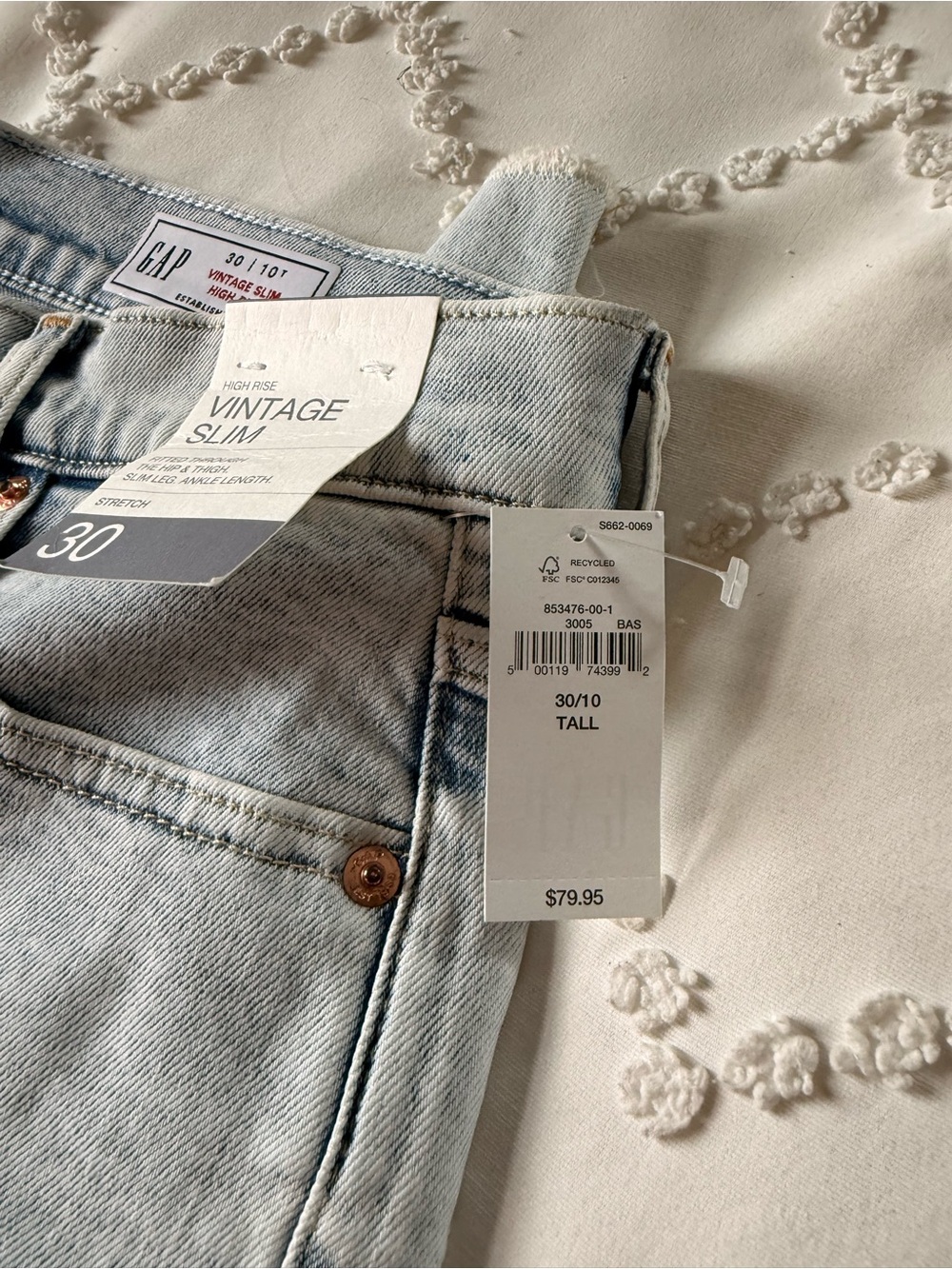 GAP Women's Light Wash Vintage Slim High-Rise Jeans 30 10 Tall NEW - Picture 6 of 6